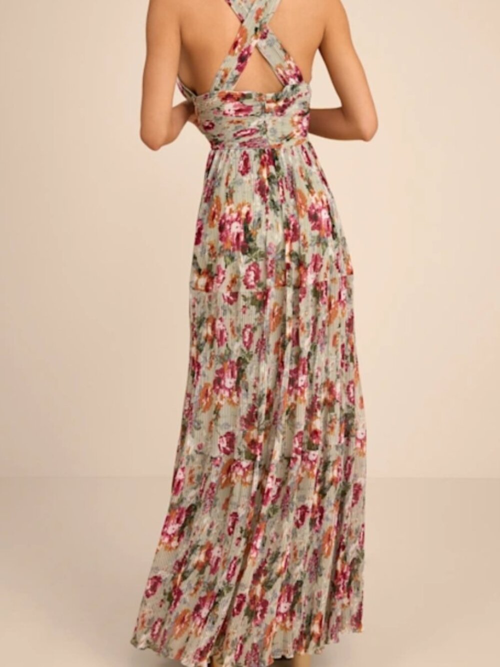 Lulus Leora Sage Floral Pleated Tiered Maxi Dress Green - Size M - Picture 3 of 4